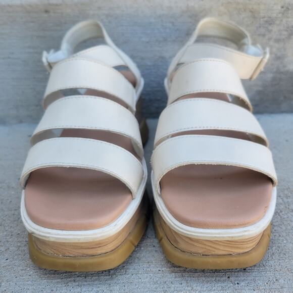 Sorel Joanie III Leather Platform Ankle Strap Wedge Sandals in Chalk Gum 9.5 - Picture 5 of 10